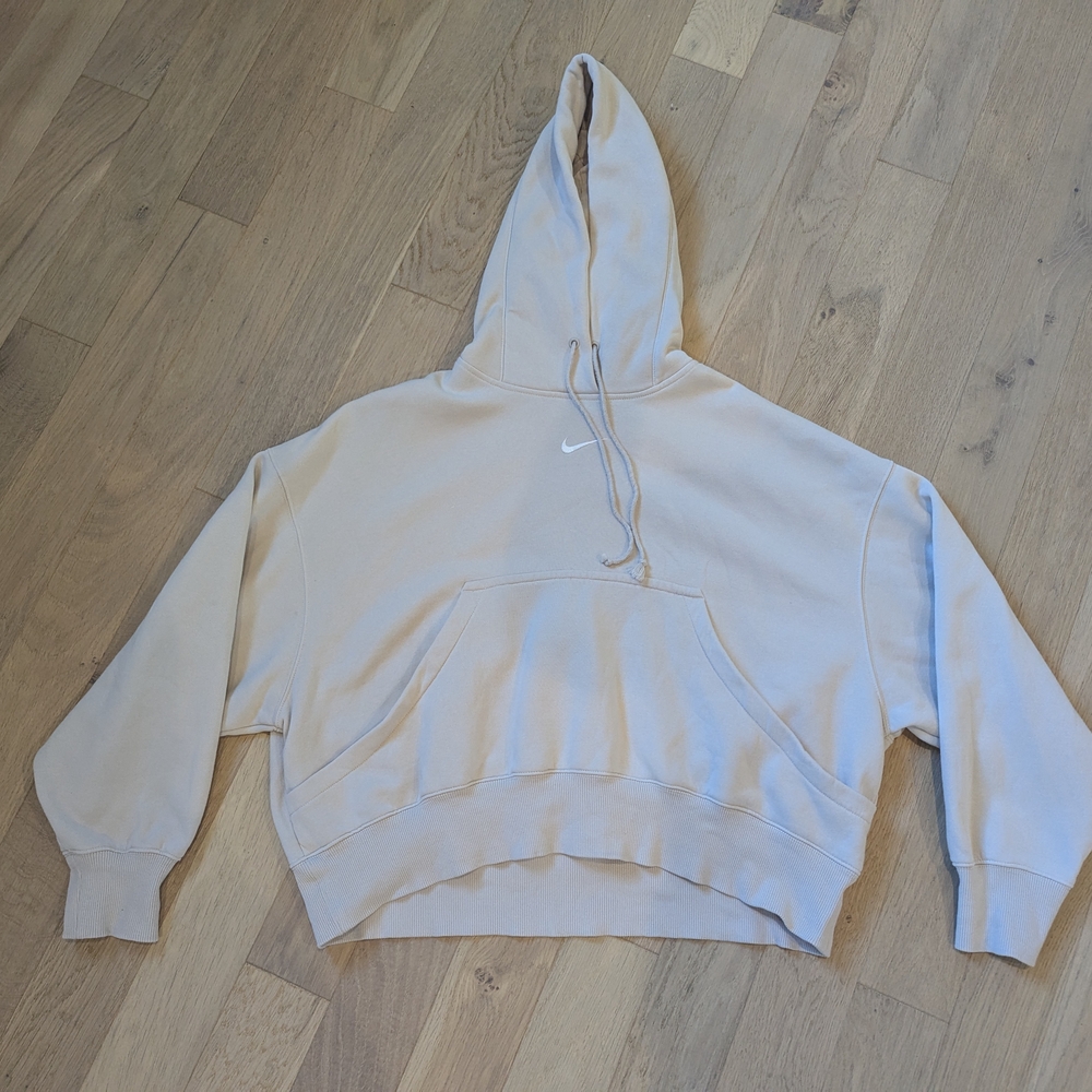 Nike Light Beige Oversized Cropped Hoodie